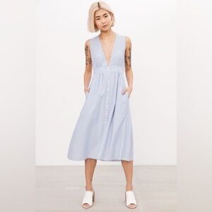 Kimchi Blue plunging button-down midi dress blue and white stripe size 6